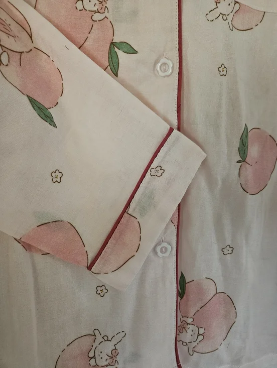 Girls Pink Peach Print Pajama Set - Long Sleeve Top & Pants. - Picture 5 of 9